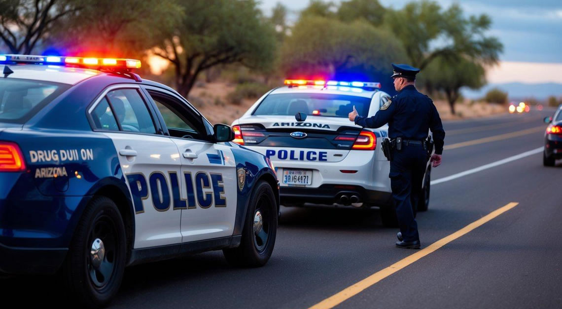 A police car pulling over a driver for a drug DUI in Arizona